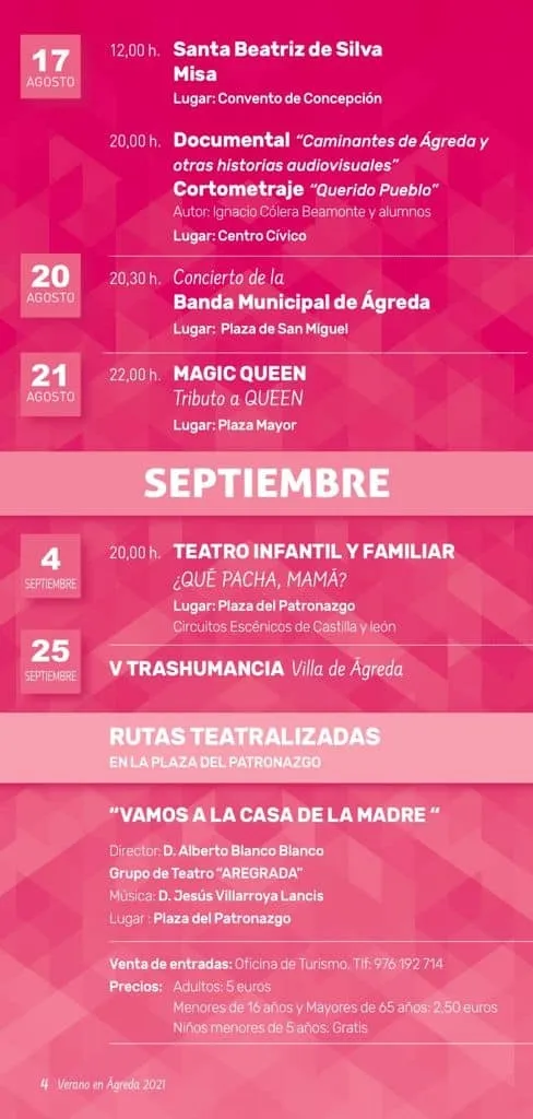 Actividades en Ágreda durante el mes de septiembre.