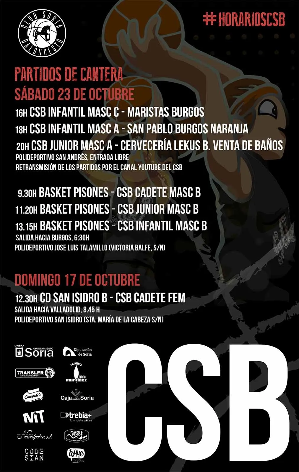 Calendario del CSB para este fin de semana. 