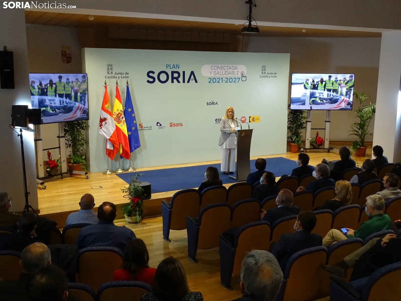 Una imagen de la comparecencia de Alfonso Fernández Mañueco hoy en Soria. /SN