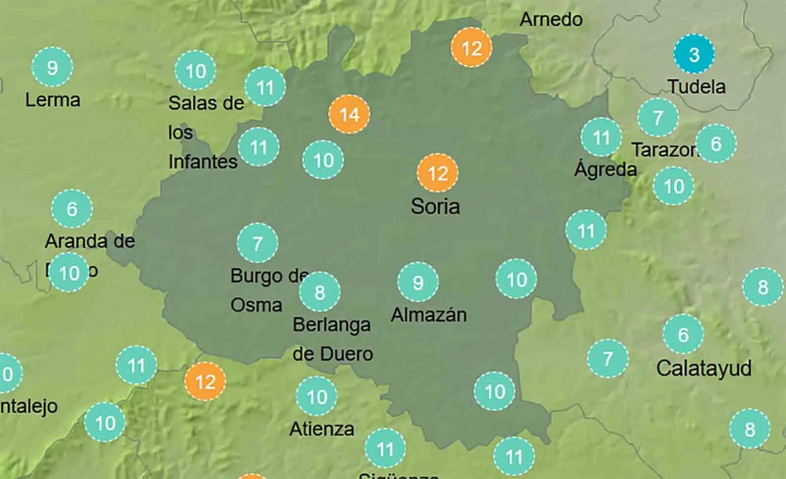 La sensación térmica a las 12 del meidiodía. /AEMET