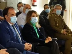 Una imagen de la comparecencia de Alfonso Fernández Mañueco hoy en Soria. /SN