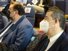 Una imagen de la comparecencia de Alfonso Fernández Mañueco hoy en Soria. /SN