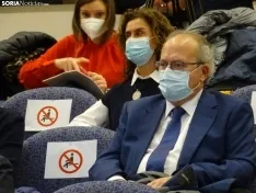Una imagen de la comparecencia de Alfonso Fernández Mañueco hoy en Soria. /SN