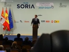 Una imagen de la comparecencia de Alfonso Fernández Mañueco hoy en Soria. /SN
