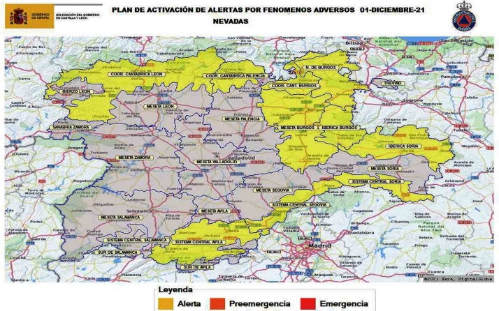 Alerta por nieves a partir de medianoche