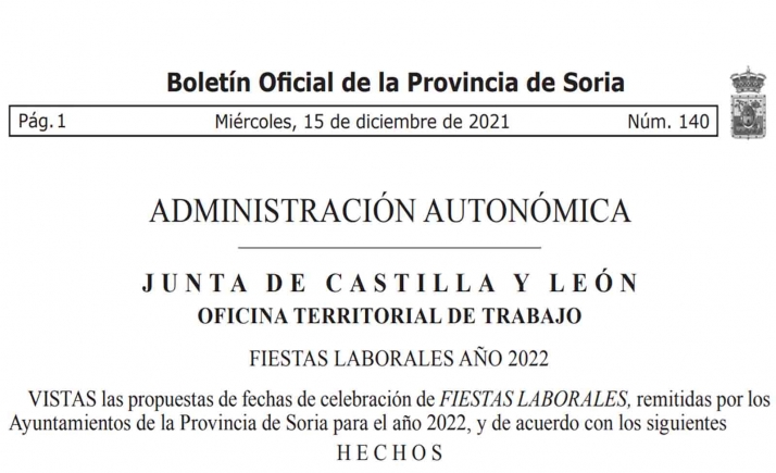 Estas son las fiestas laborales en toda la provincia para 2022