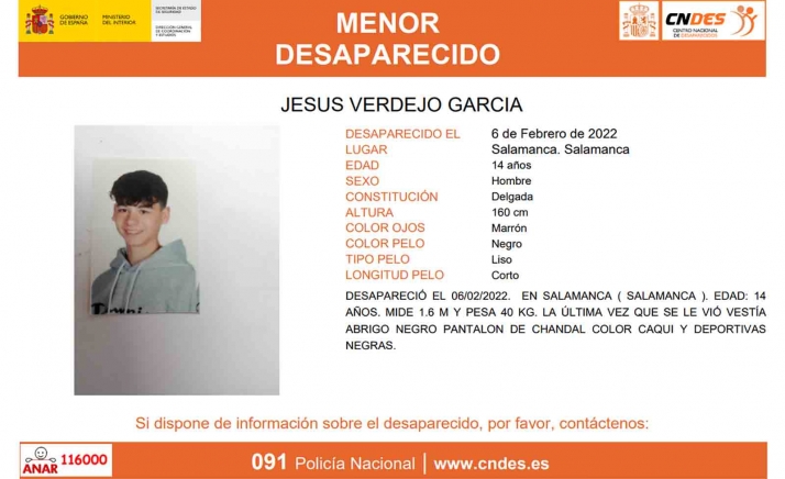 Buscan a un menor desaparecido el 6 de febrero en Salamanca