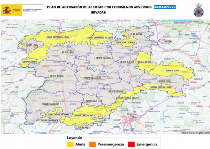 Dos zonas de la provincia de Soria, en Alerta por una nevada que podría alcanzar los 10 cm.