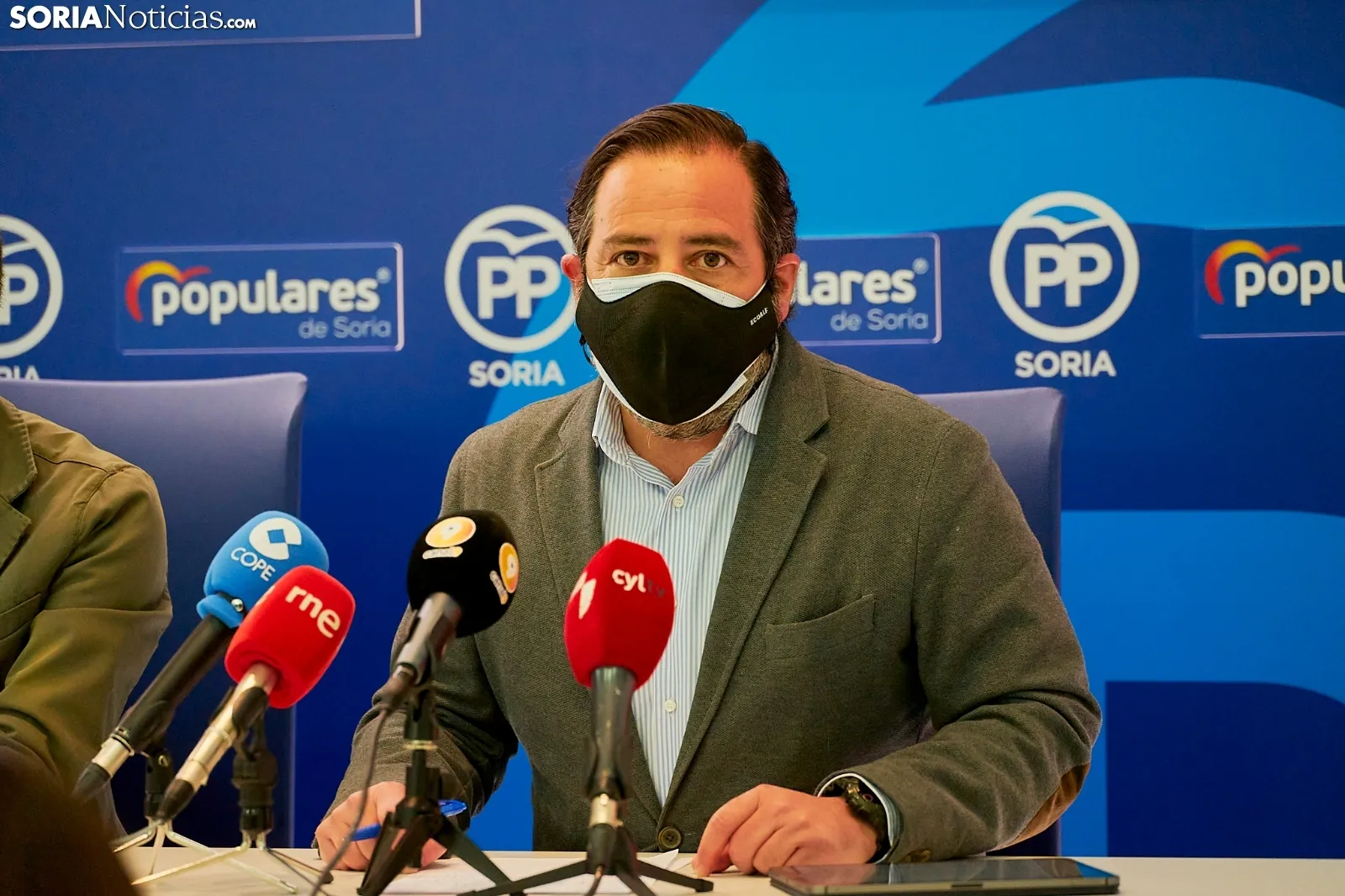 Rueda de prensa del PP de Soria esta mañana. Cirilo Vargas. 