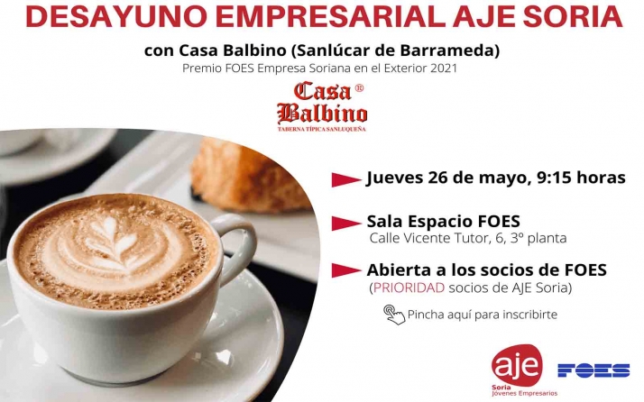 Este jueves, desayuno-coloquio de AJE Soria con Casa Balbino, Premio FOES a la Empresa en el Exterior