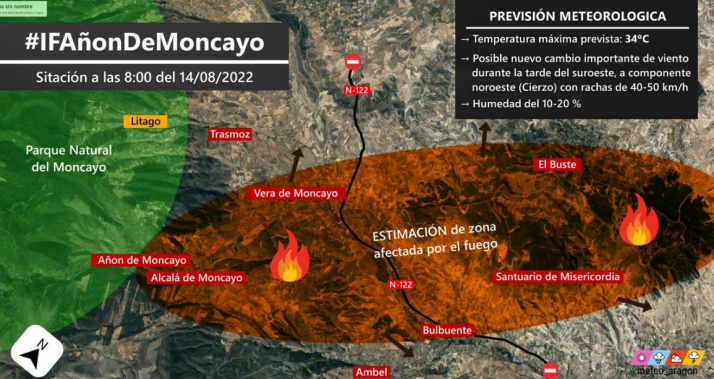 Así se encuentra en estos momentos el incendio de Añón del Moncayo 