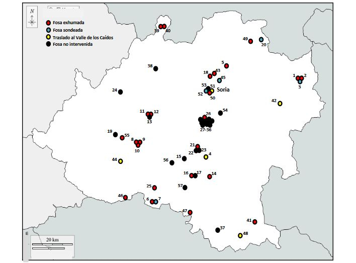 Mapa: Las 57 fosas comunes de la Guerra Civil en la provincia de Soria