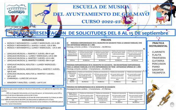 La inscripción para la Escuela de Música de Golmayo, hasta el día 15