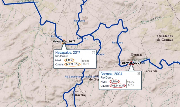 El caudal del Duero en Gormaz sube a su nivel más alto