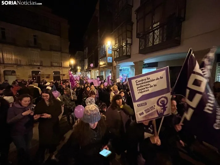 Fotos: M&aacute;s de un millar de personas ti&ntilde;en de morado el centro de Soria por el 8M 