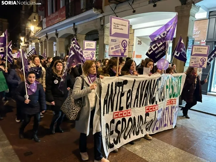 Fotos: M&aacute;s de un millar de personas ti&ntilde;en de morado el centro de Soria por el 8M 