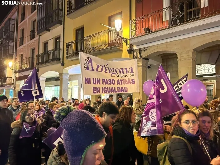 Fotos: M&aacute;s de un millar de personas ti&ntilde;en de morado el centro de Soria por el 8M 