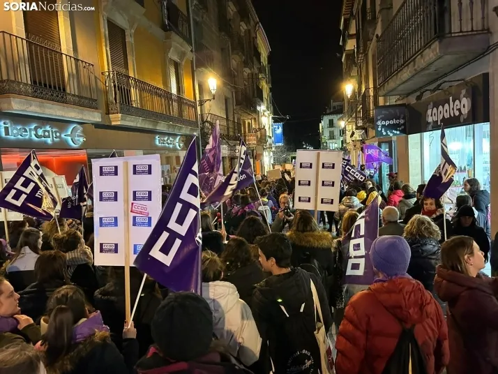 Fotos: M&aacute;s de un millar de personas ti&ntilde;en de morado el centro de Soria por el 8M 