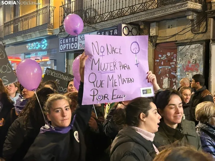 Fotos: M&aacute;s de un millar de personas ti&ntilde;en de morado el centro de Soria por el 8M 