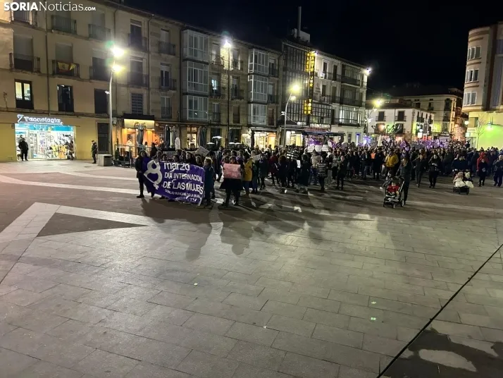 Fotos: M&aacute;s de un millar de personas ti&ntilde;en de morado el centro de Soria por el 8M 