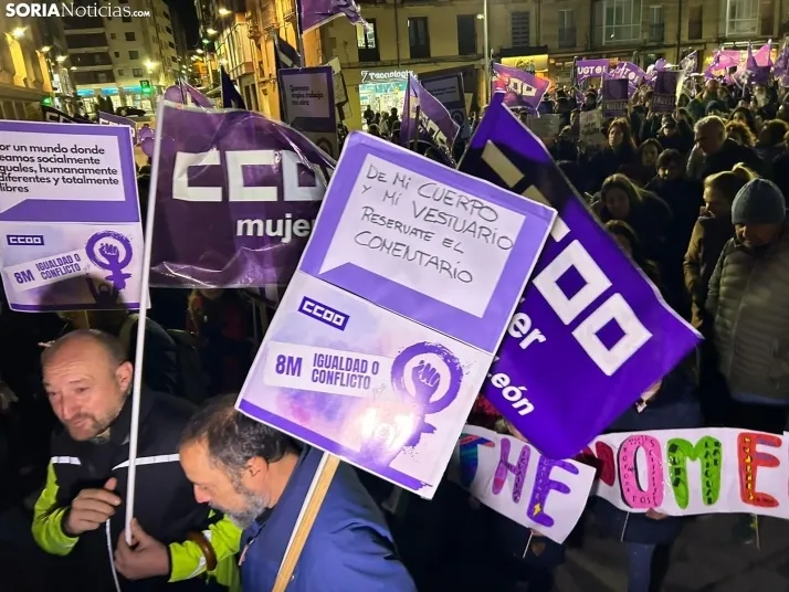 Fotos: M&aacute;s de un millar de personas ti&ntilde;en de morado el centro de Soria por el 8M 