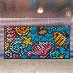 Una imagen de la elaboración del mural. /CEIP IF