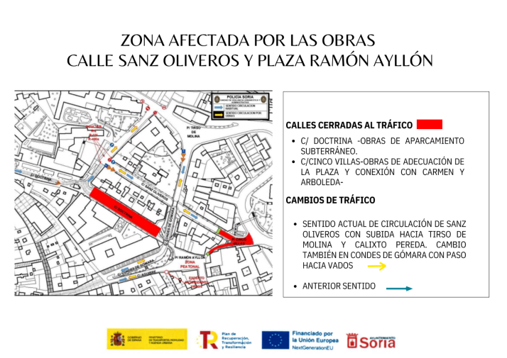 Estos son los cambios de tráfico en Soria capital por las obras en las calles Doctrina y Cinco Villas