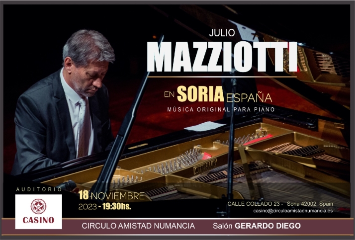 El pianista y compositor Julio Mazziotti actuará en el Casino el próximo sábado
