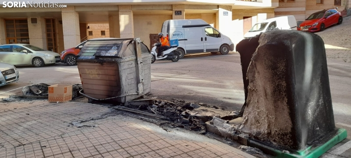 Otra noche de vandalismo en Soria: vuelven a quemar tres contenedores