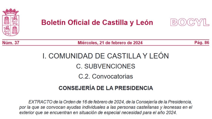 Castilla y Le&oacute;n convoca las ayudas para los suyos en el exterior que se encuentran en situaci&oacute;n 