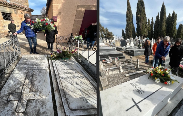 Soria recuerda a Machado y Odón Alonso con una ofrenda en el cementerio del Espino