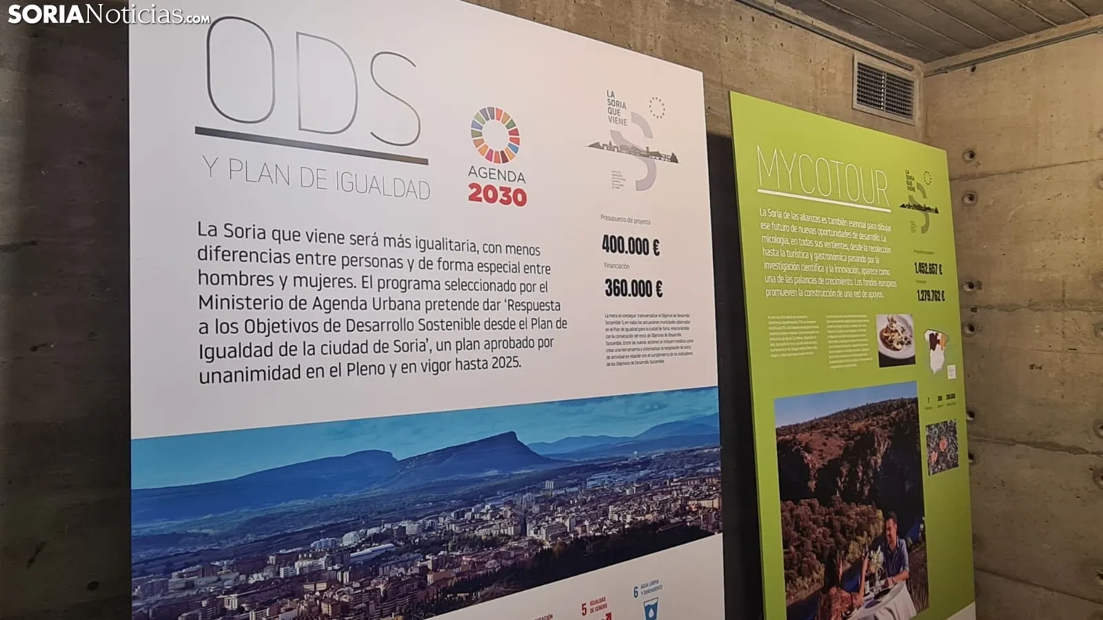 Carlos Martínez y Ana Alegre inauguran la exposición 'Horizontes, Fondos Europeos para la Soria 2030'. /SN