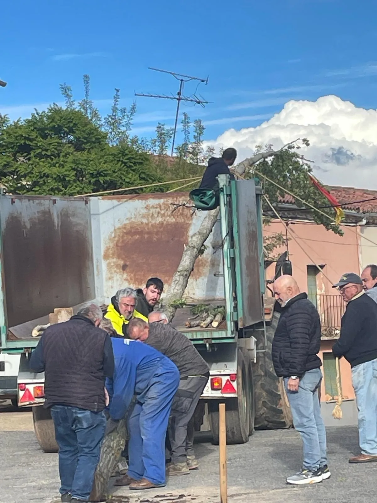 Una imagen del izado del chopo. /LPG