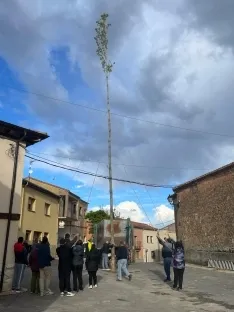 Una imagen del izado del chopo. /LPG
