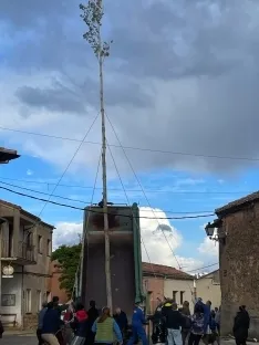 Una imagen del izado del chopo. /LPG