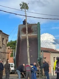 Una imagen del izado del chopo. /LPG