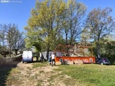 Montaje de los chiringuitos de las peñas en Valonsadero.