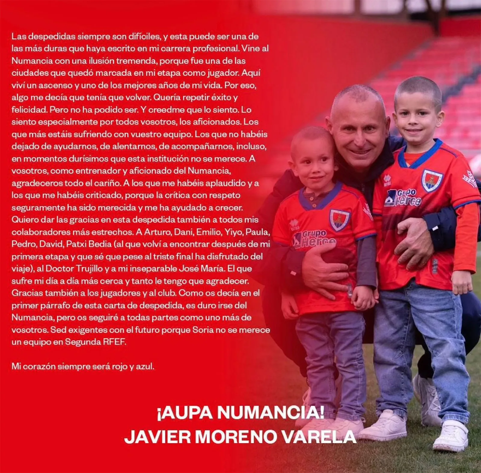 La carta de despedida de Moreno. 