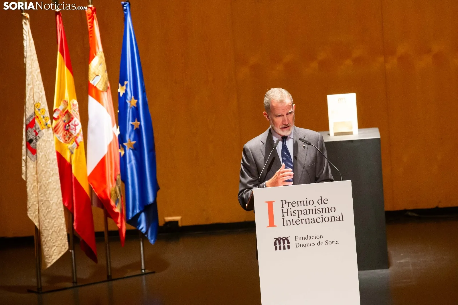 El Rey Felipe VI preside la entrega del I Premio Internacional de Hispanismo en Soria. 