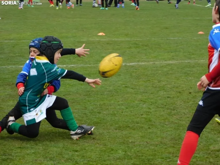&iexcl;Placados por la diversi&oacute;n! 400 ni&ntilde;os hacen un "ensayo" de rugby en Soria, en fo