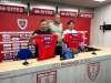 Juancho Victoria, Álex Huerta y Marcos Sánchez en la presentación de los nuevos futbolistas del Numancia.