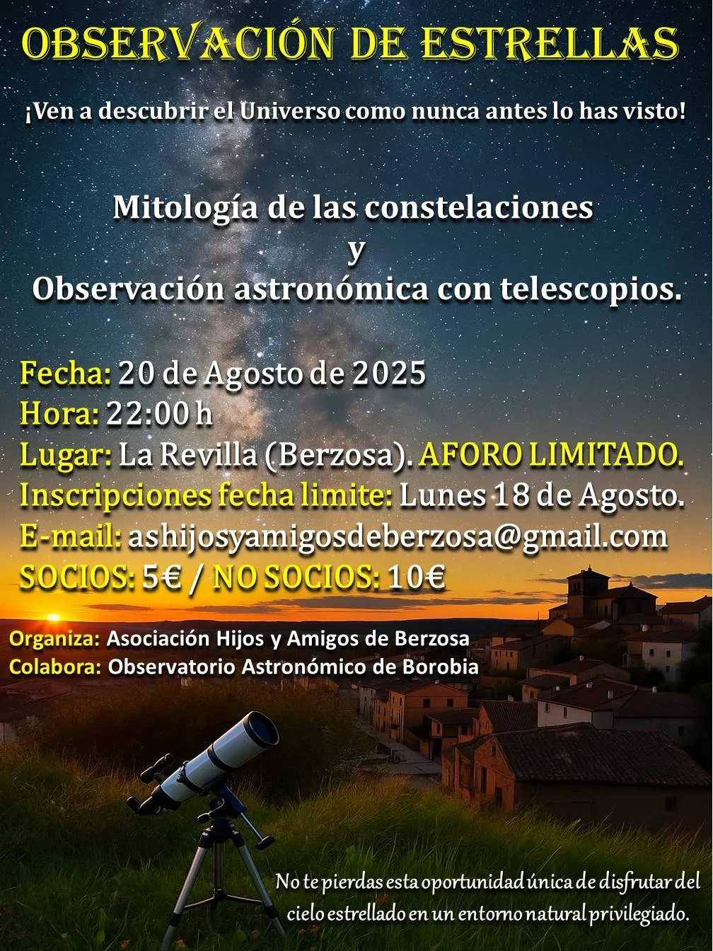 Foto 2 - Berzosa mira al cielo en sus fiestas: una observaci&oacute;n astron&oacute;mica abre el programa de 2025
