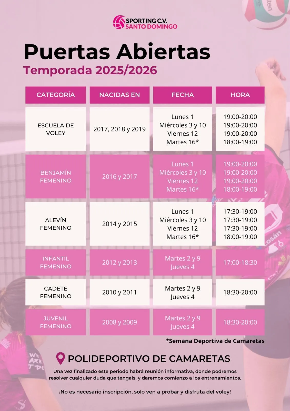 Foto 2 - El Sporting Santo Domingo abre sus puertas para captar talento para su cantera femenina de voleibol