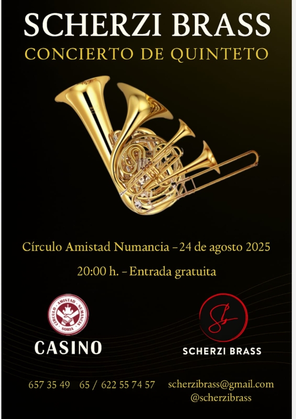 Concierto de Scherzi Brass en Soria este domingo 24 de agosto