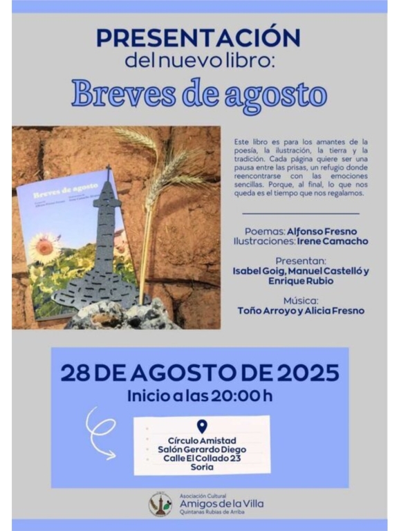 Alfonso Fresno presenta su poemario Breves de Agosto en Soria