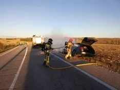 Foto 3 - Arde un coche en la CL-116 cerca de Mor&oacute;n de Almaz&aacute;n