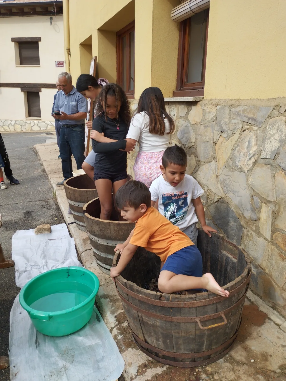 Los niños pisan la uva en Quintanilla de Tres Barrios.