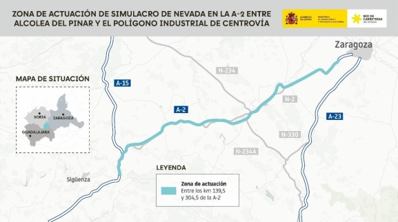 Transportes ensaya este jueves su plan de nevadas en la A-2 a su paso por Soria