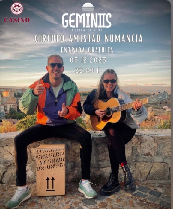 Concierto gratuito del dúo Géminis en Soria este viernes