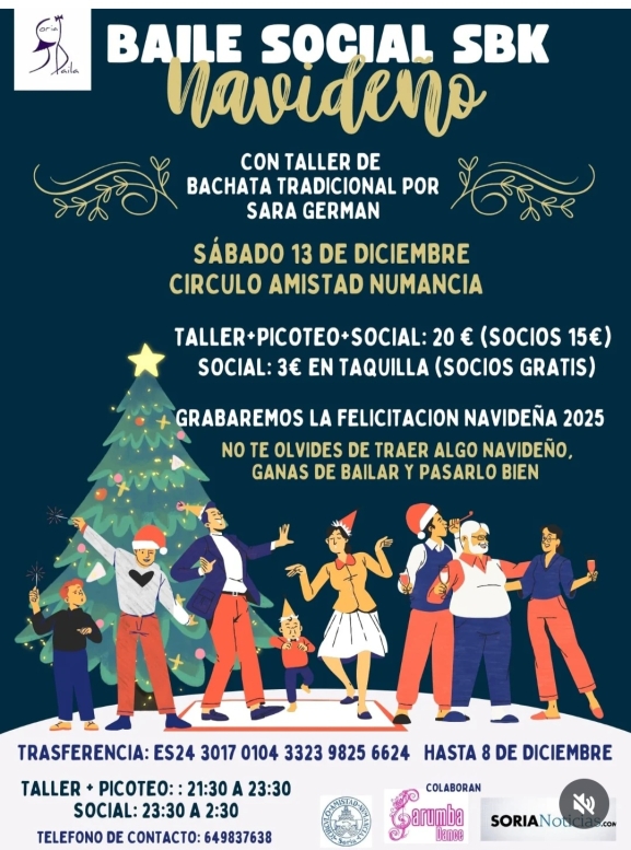 Baile Social Navideño SBK en el Casino de Soria este sábado